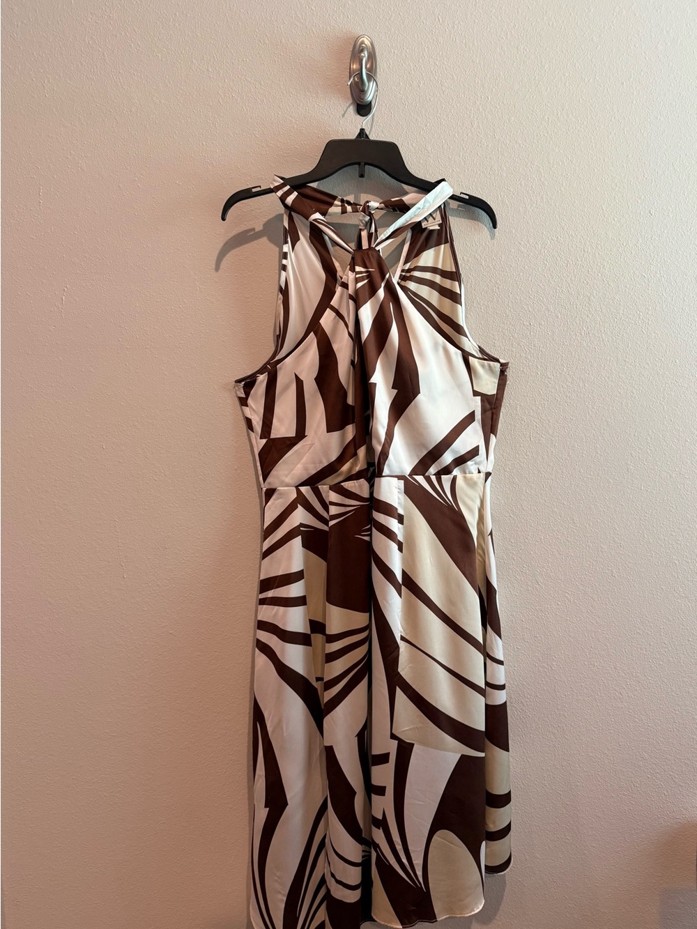 Worthington Brown and Cream Halter-Style Printed Dress